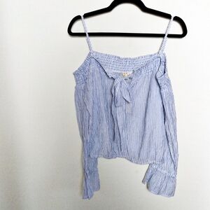 Hem & Thread Blue and White Striped Off the Shoulder Top Size Large